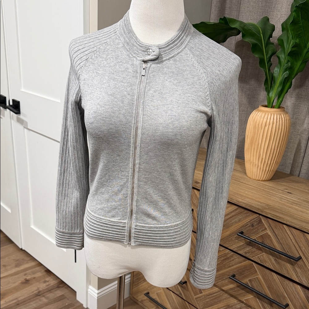 Banana Republic Heather Gray Ribbed Zip-Up Bomber